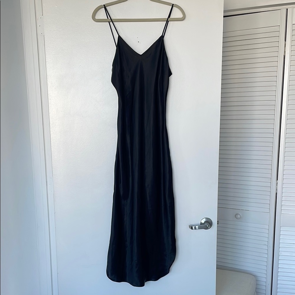 Vintage Thifted Black Satin Maxi Dress NWT